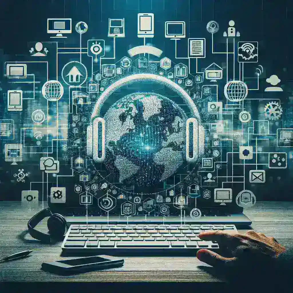 "Vista de una plataforma de teletrabajo con entornos virtuales desarrollada por empresas españolas, mostrando un diseño moderno y herramientas de colaboración digital."